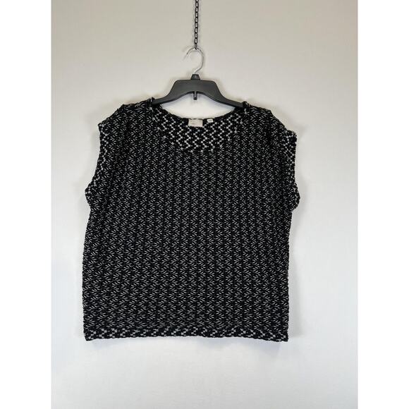 9-H15 S'COL Sweaters - 9H15 S'CL Sweater Womens XL Black White Textured Short Sleeve Knit Pullover Top